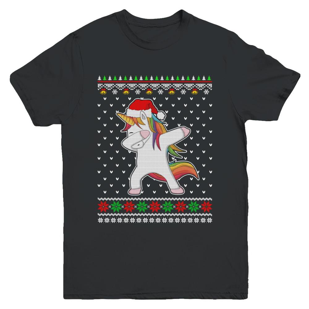 Dabbing Tangled Lights Ugly Christmas Sweater Girls Youth-Youth Shirt-Youth T-Shirt-Black
