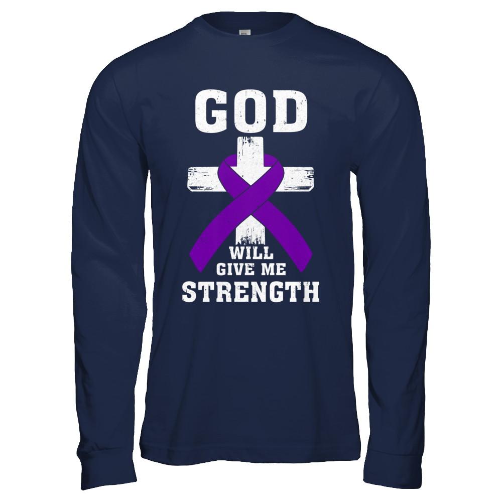 God Will Give Me Strength Purple Violet Awareness Ribbon Gift-T-Shirt & Hoodie-Long Sleeve T-Shirt-Navy