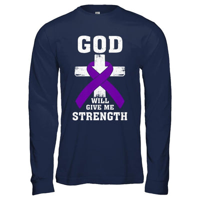 God Will Give Me Strength Purple Violet Awareness Ribbon Gift-T-Shirt & Hoodie-Long Sleeve T-Shirt-Navy
