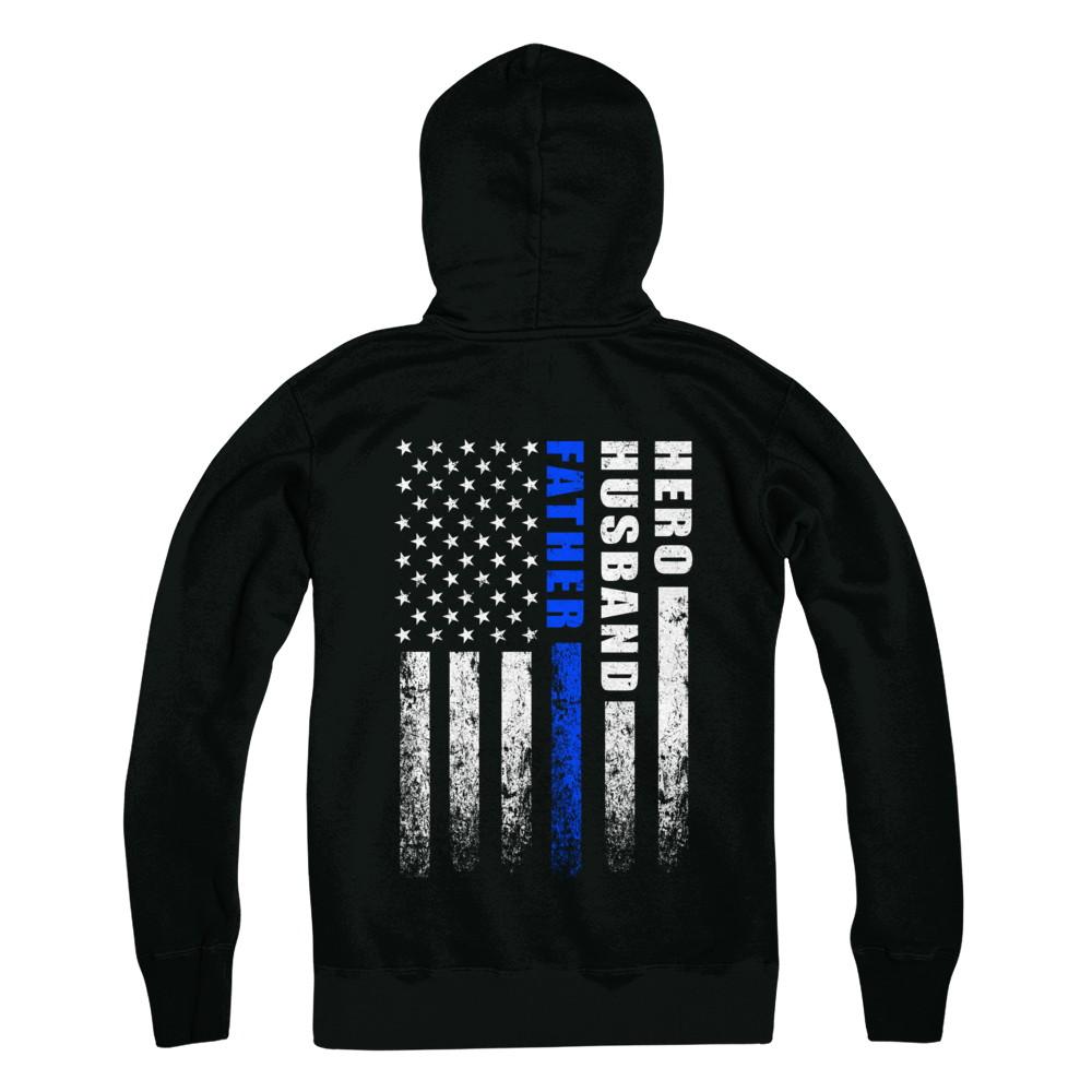 Police Thin Blue Line Husband Daddy Hero Fathers Day Gift-T-Shirt & Hoodie-Pullover Hoodie-Black