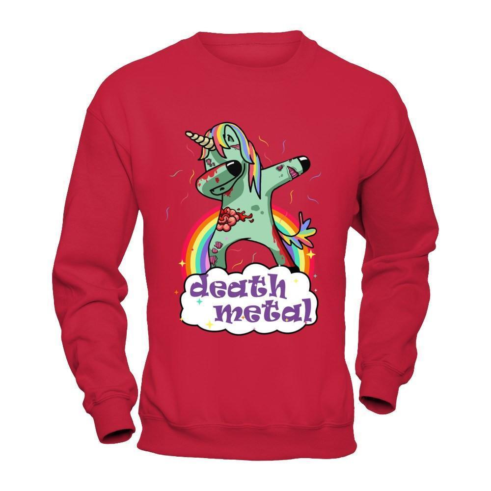 Dabbing Zombie Unicorn Death Metal Rocker-T-Shirt & Hoodie-Crewneck Sweatshirt-Red