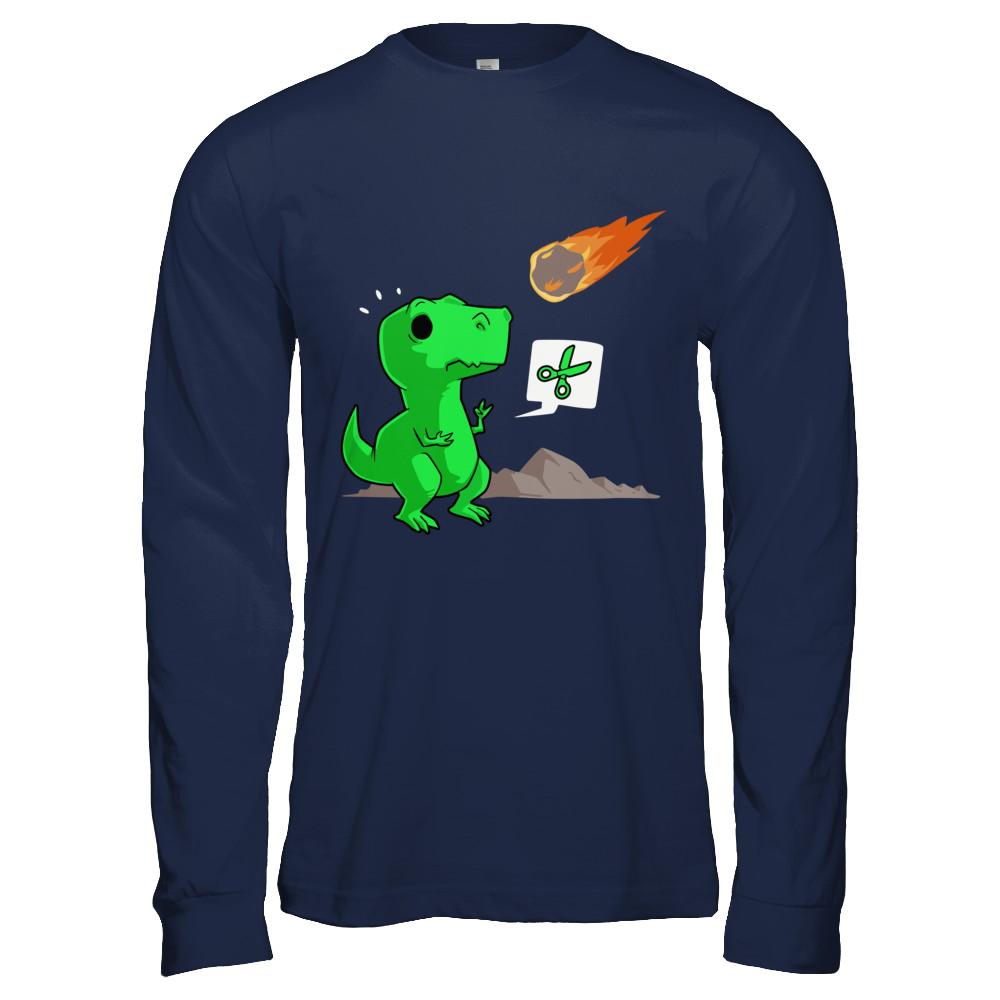 Rock Paper Scissors Funny Dinosaur-T-Shirt & Hoodie-Long Sleeve T-Shirt-Navy