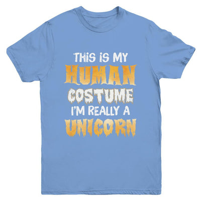 This Is My Human Costume Unicorn Halloween Youth-Youth Shirt-Youth T-Shirt-Carolina Blue