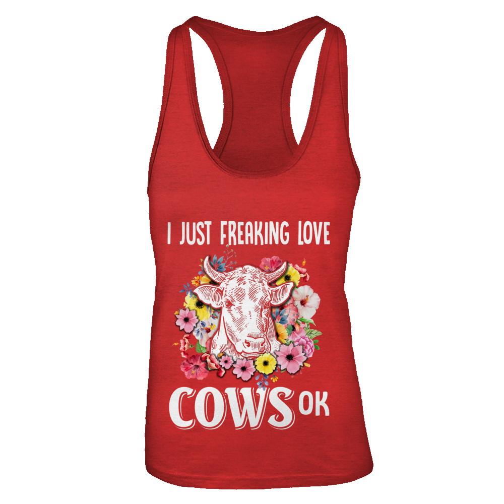 I Just Freaking Love Cows-T-Shirt & Tank Top-Women's Ideal Racerback Tank-Red