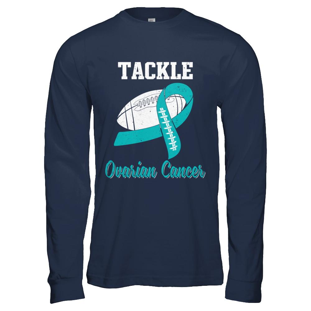 Football Survivor Tackle Teal Ovarian Cancer Awareness-T-Shirt & Hoodie-Long Sleeve T-Shirt-Navy