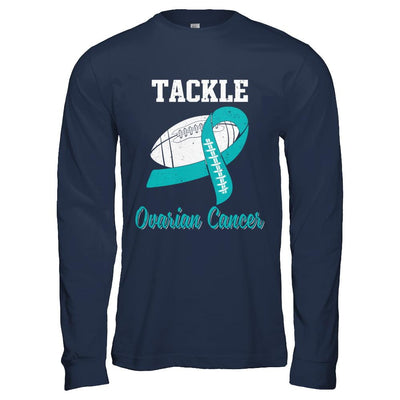 Football Survivor Tackle Teal Ovarian Cancer Awareness-T-Shirt & Hoodie-Long Sleeve T-Shirt-Navy