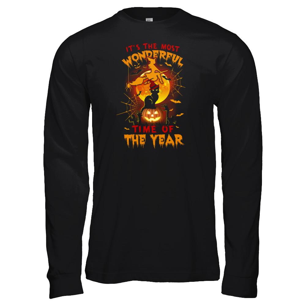 Halloween Cat It's The Most Wonderful Time Of The Year Witches-T-Shirt & Tank Top-Long Sleeve T-Shirt-Black