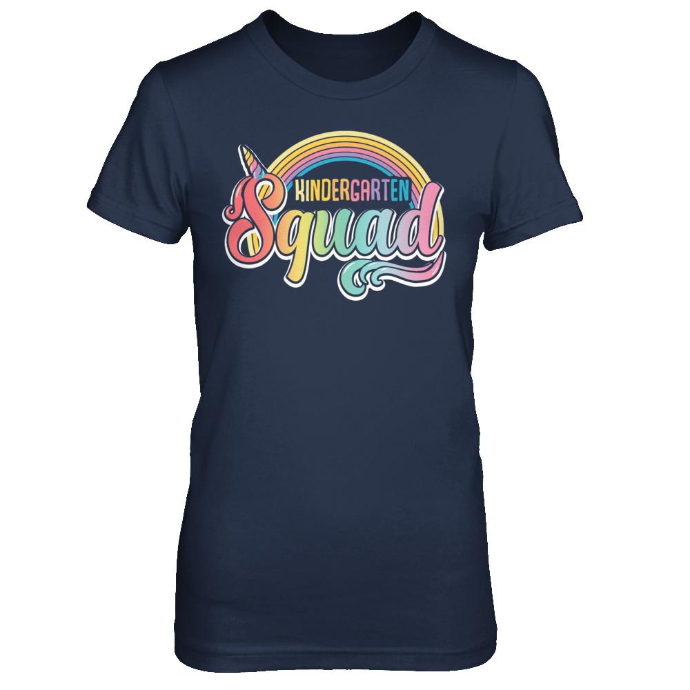 Kindergarten Squad Cute Rainbow Unicorn Back To School-T-Shirt & Hoodie-Women's T-Shirt-Navy