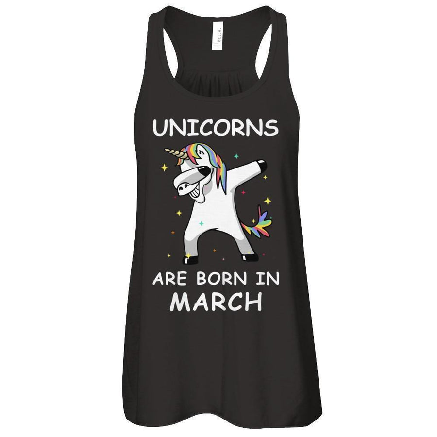 Unicorns Are Born In March Cute Dabbing-T-Shirt & Tank Top-Women's Flowy Racerback Tank-Black