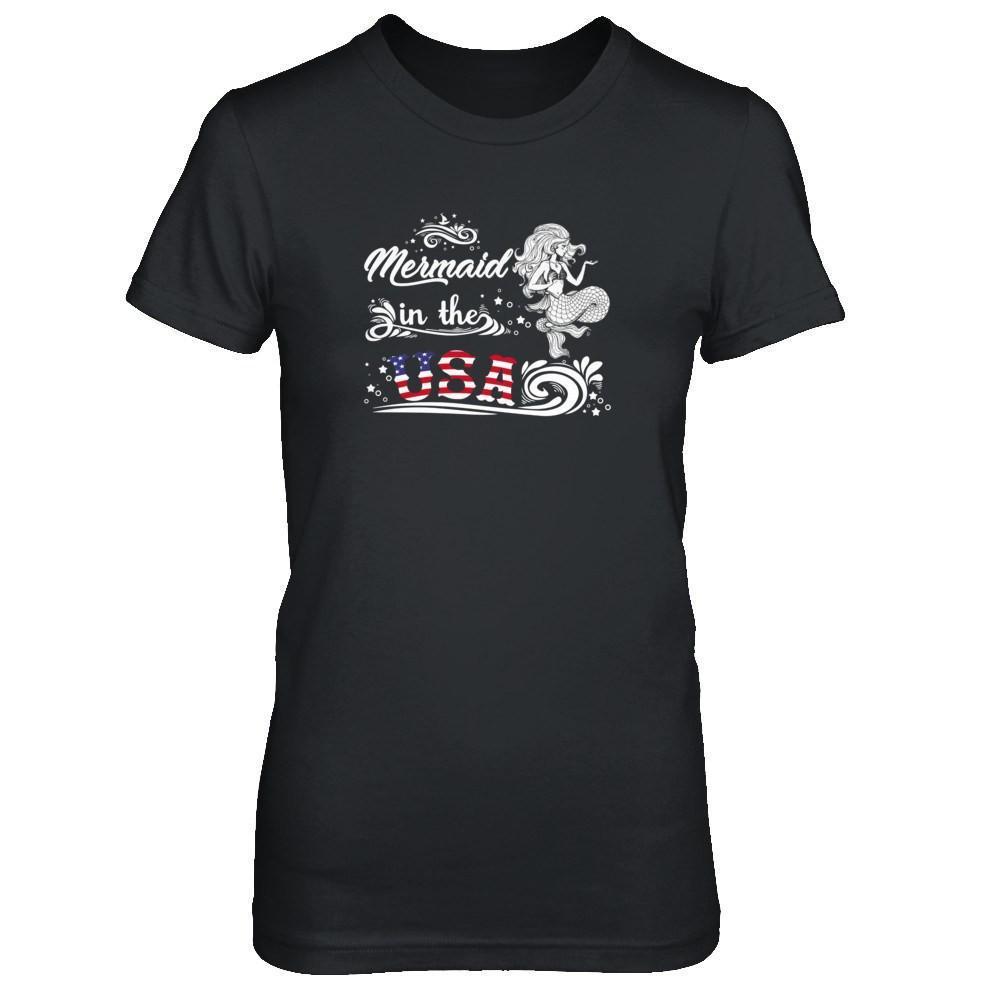 Mermaid In The Usa Flag-T-Shirt & Tank Top-Women's T-Shirt-Black