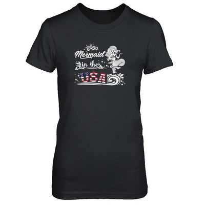 Mermaid In The Usa Flag-T-Shirt & Tank Top-Women's T-Shirt-Black