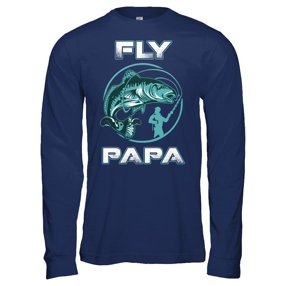 Fly Fishing Papa-T-Shirt & Hoodie-Long Sleeve T-Shirt-Navy