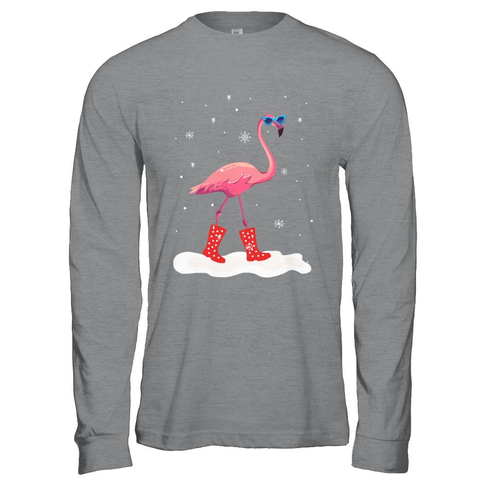 Flamingo With Rubber Boots Snow-T-Shirt & Hoodie-Long Sleeve T-Shirt-Sport Grey