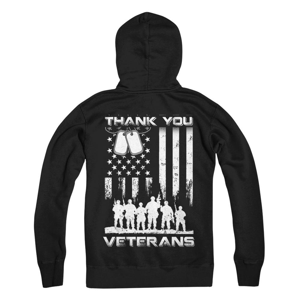 Veteran Thank You Veterans American Flag-T-Shirt & Hoodie-Pullover Hoodie-Black