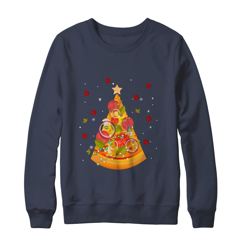 Funny Pizza Ugly Christmas Tree Gifts-T-Shirt & Sweatshirt-Crewneck Sweatshirt-Navy