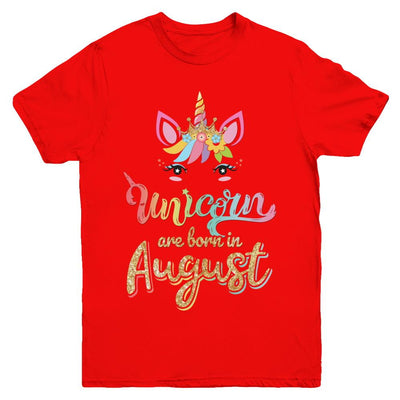 Cute Unicorns Are Born In August Birthday Gift Youth-Youth Shirt-Youth T-Shirt-Red