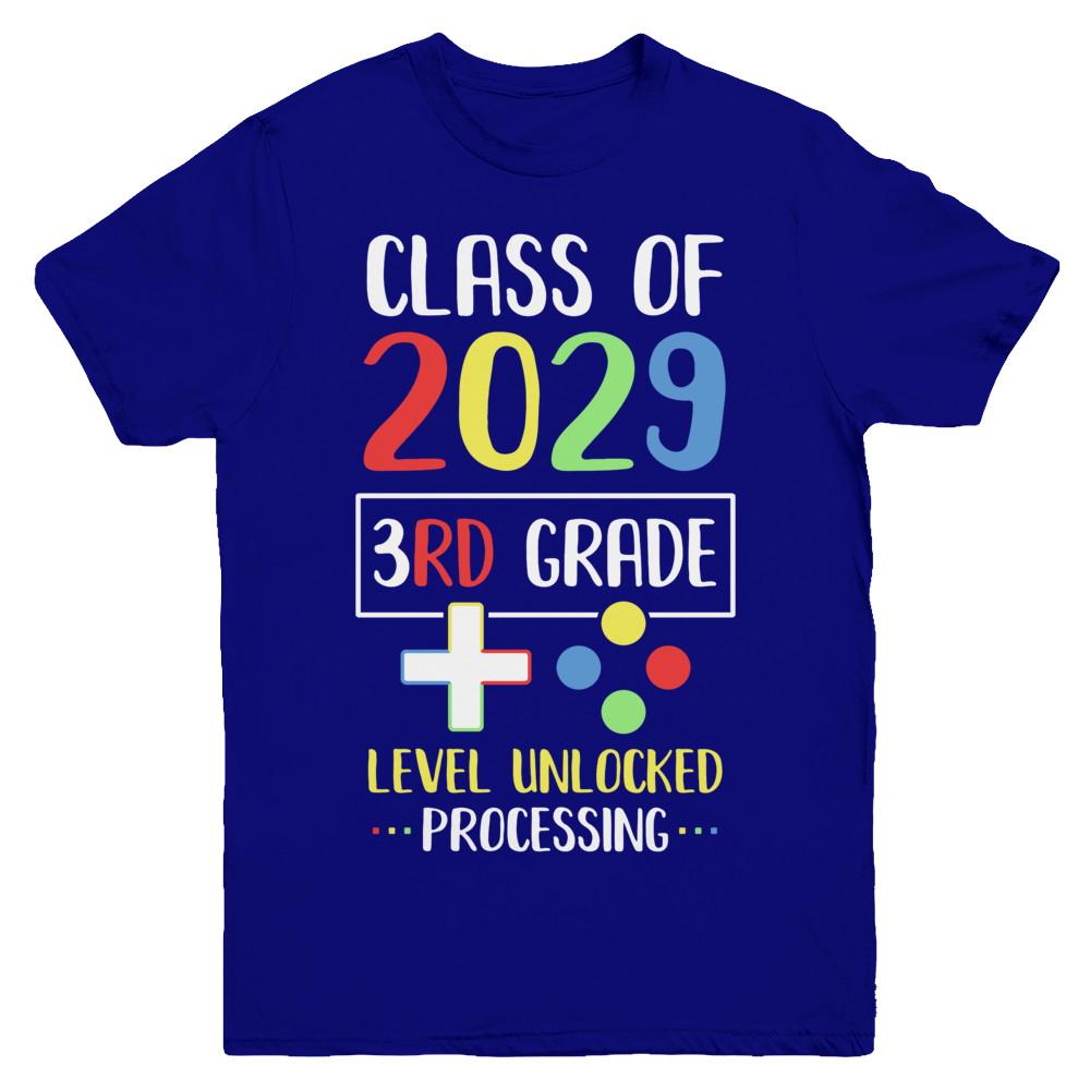 Class Of 2029 3rd Grade Level Unlock Gaming Back Go School Youth-Youth Shirt-Youth T-Shirt-Navy