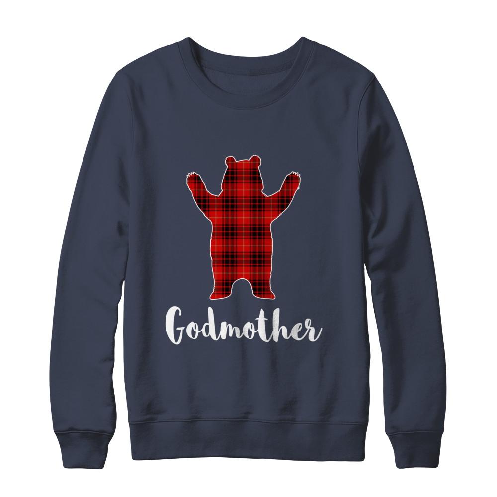 Red Godmother Bear Buffalo Plaid Family Christmas Pajamas-T-Shirt & Sweatshirt-Crewneck Sweatshirt-Navy