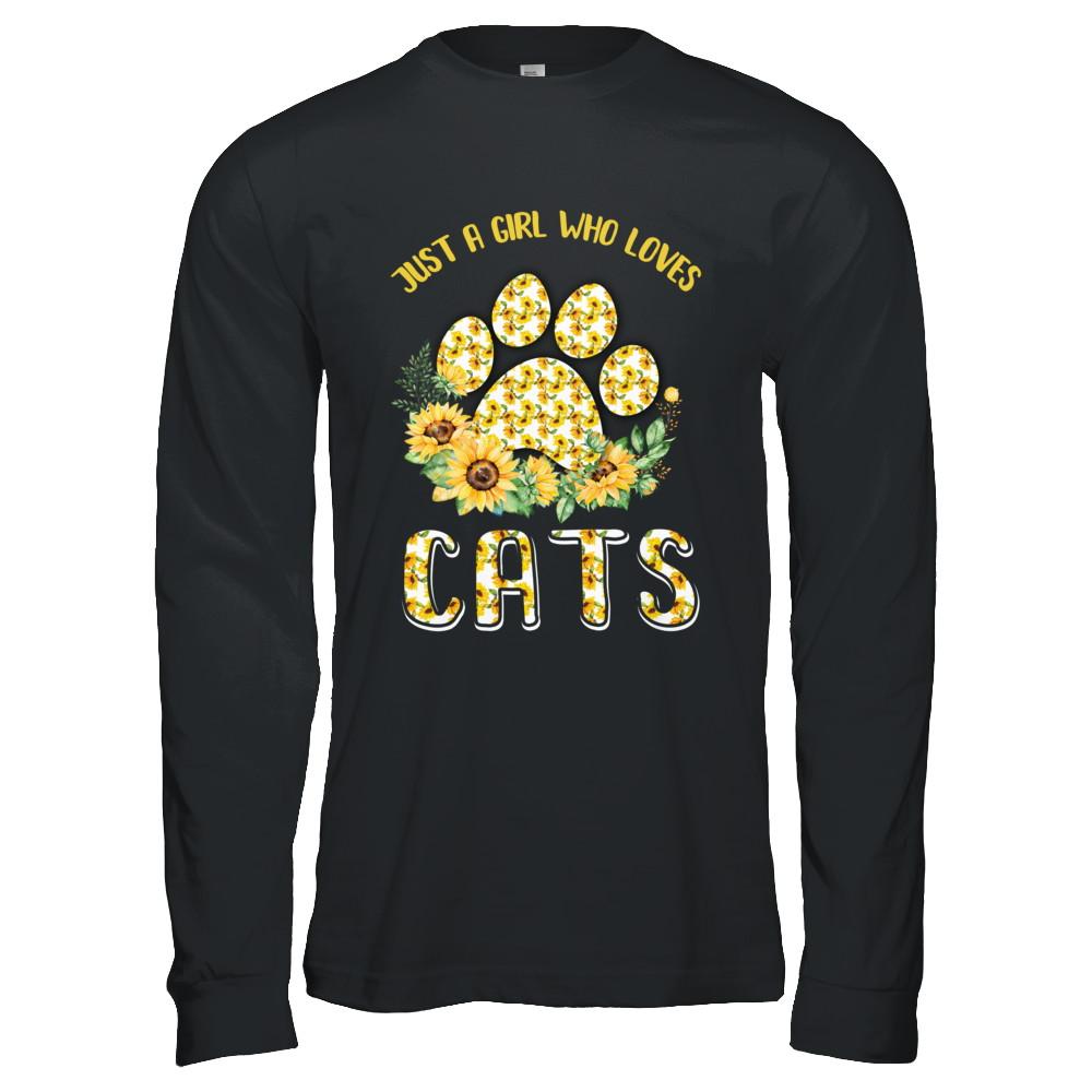 Just A Girl Who Loves Cats And Sunflowers-T-Shirt & Hoodie-Long Sleeve T-Shirt-Black