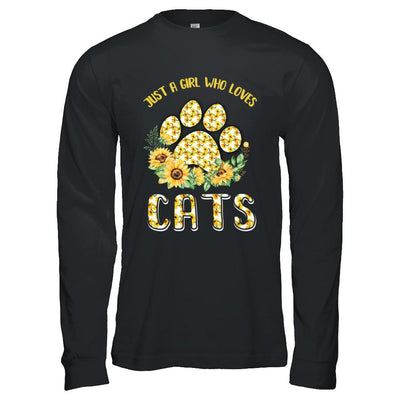 Just A Girl Who Loves Cats And Sunflowers-T-Shirt & Hoodie-Long Sleeve T-Shirt-Black