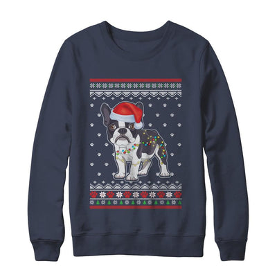 Bulldog Christmas Ugly Sweater Lights Dog Xmas Gift-T-Shirt & Sweatshirt-Crewneck Sweatshirt-Navy