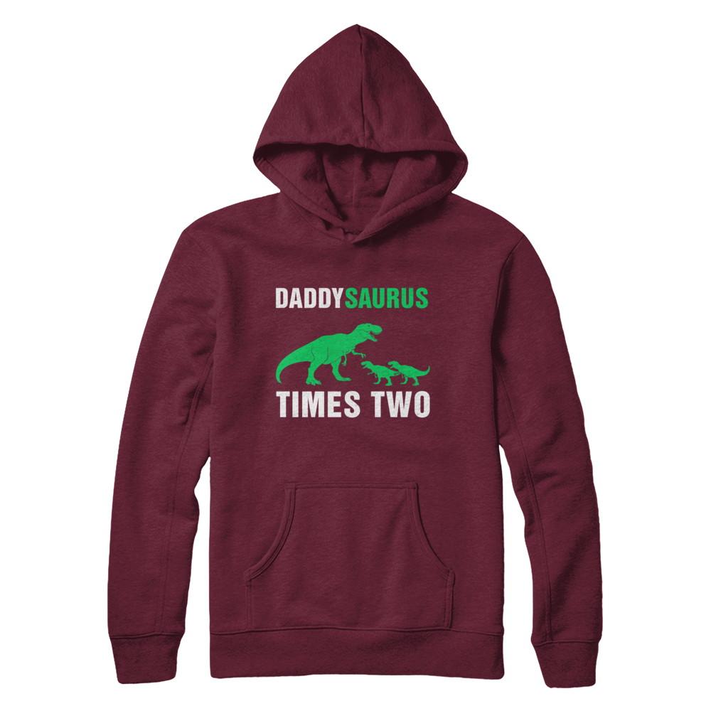 Daddysaurus Times Two Twins Fathers Day-T-Shirt & Hoodie-Pullover Hoodie-Maroon
