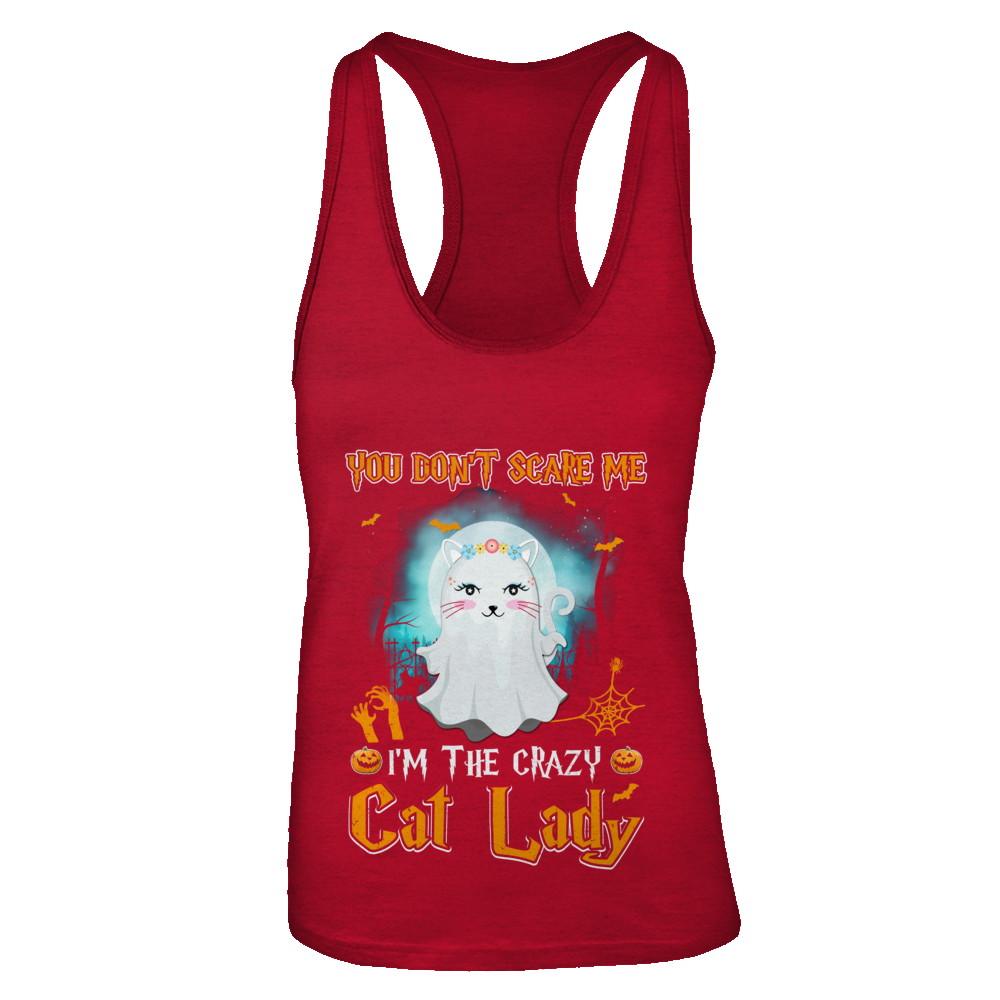 You Don't Scare Me I'm A Crazy Cat Lady Ghost Halloween-T-Shirt & Tank Top-Women's Ideal Racerback Tank-Red