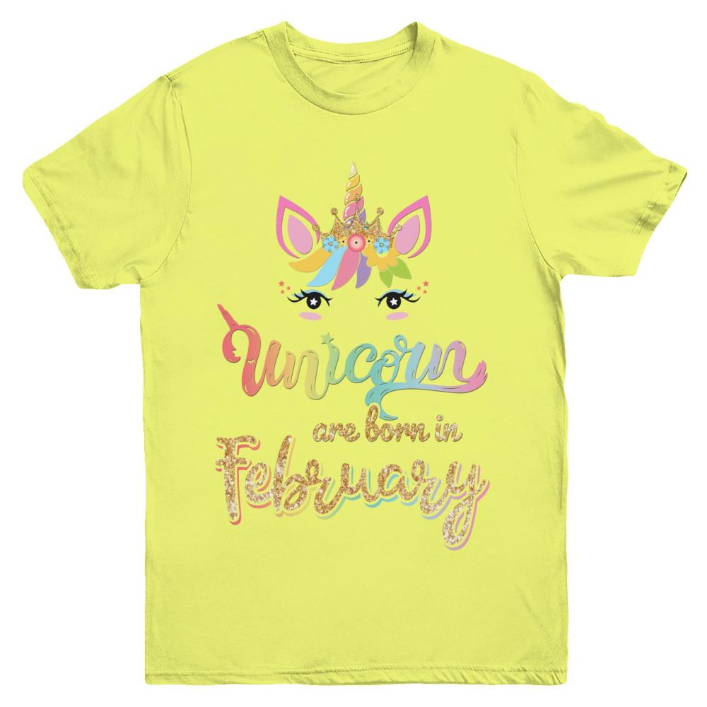 Cute Unicorns Are Born In February Birthday Gift Youth-Youth Shirt-Youth T-Shirt-Daisy
