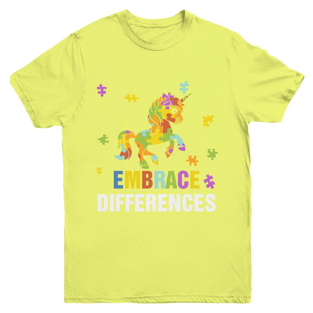 Autism Awareness Puzzle Piece Unicorn Embrace Differences Youth-Youth Shirt-