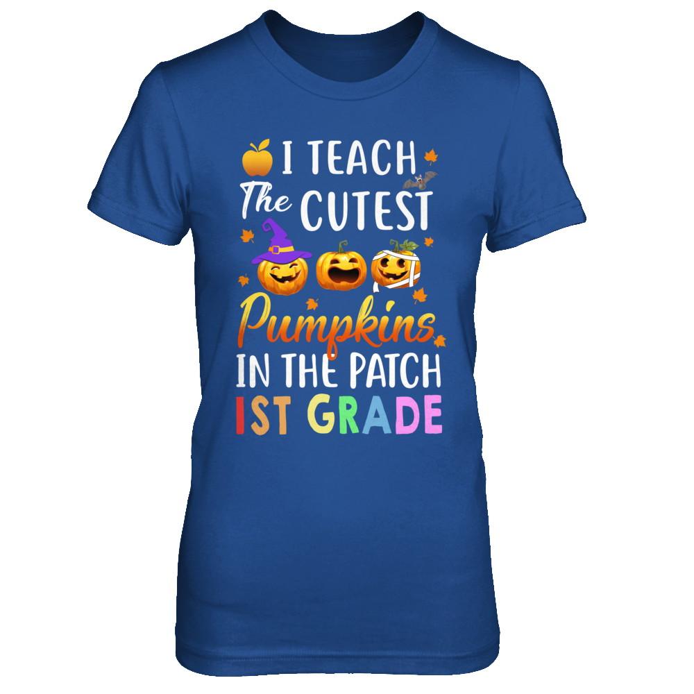 I Teach The Cutest Pumpkins In The Patch 1st Grade Halloween-T-Shirt & Hoodie-Women's T-Shirt-Royal