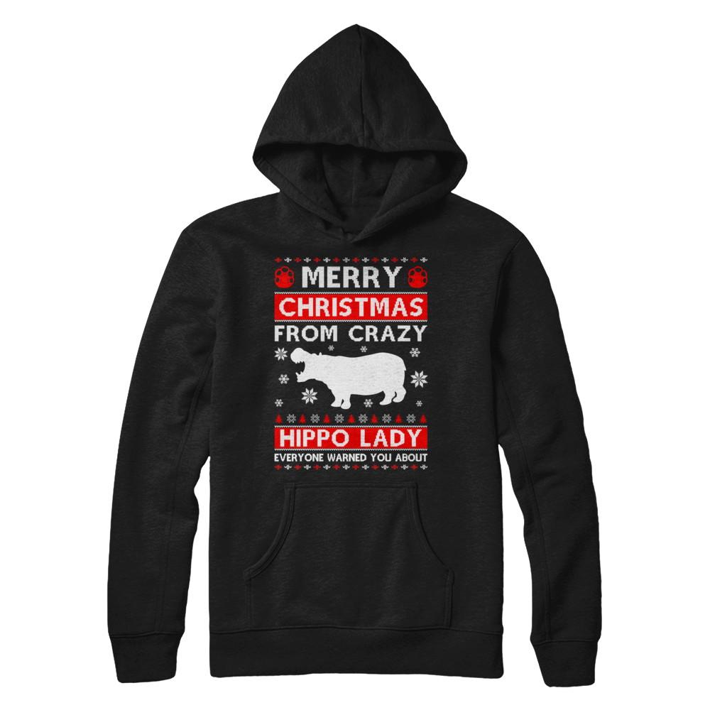 Merry Christmas From Crazy Hippo Lady Sweater-T-Shirt & Sweatshirt-Pullover Hoodie-Black