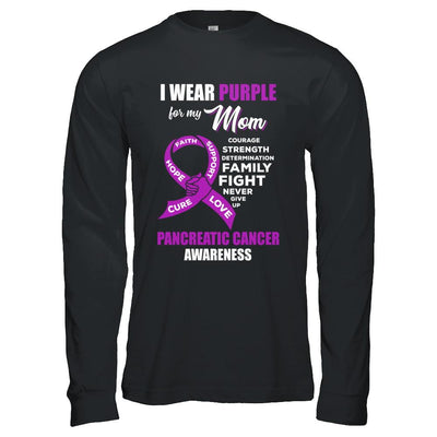 Pancreatic Cancer I Wear Purple For My Mom Son Daughter-T-Shirt & Hoodie-Long Sleeve T-Shirt-Black