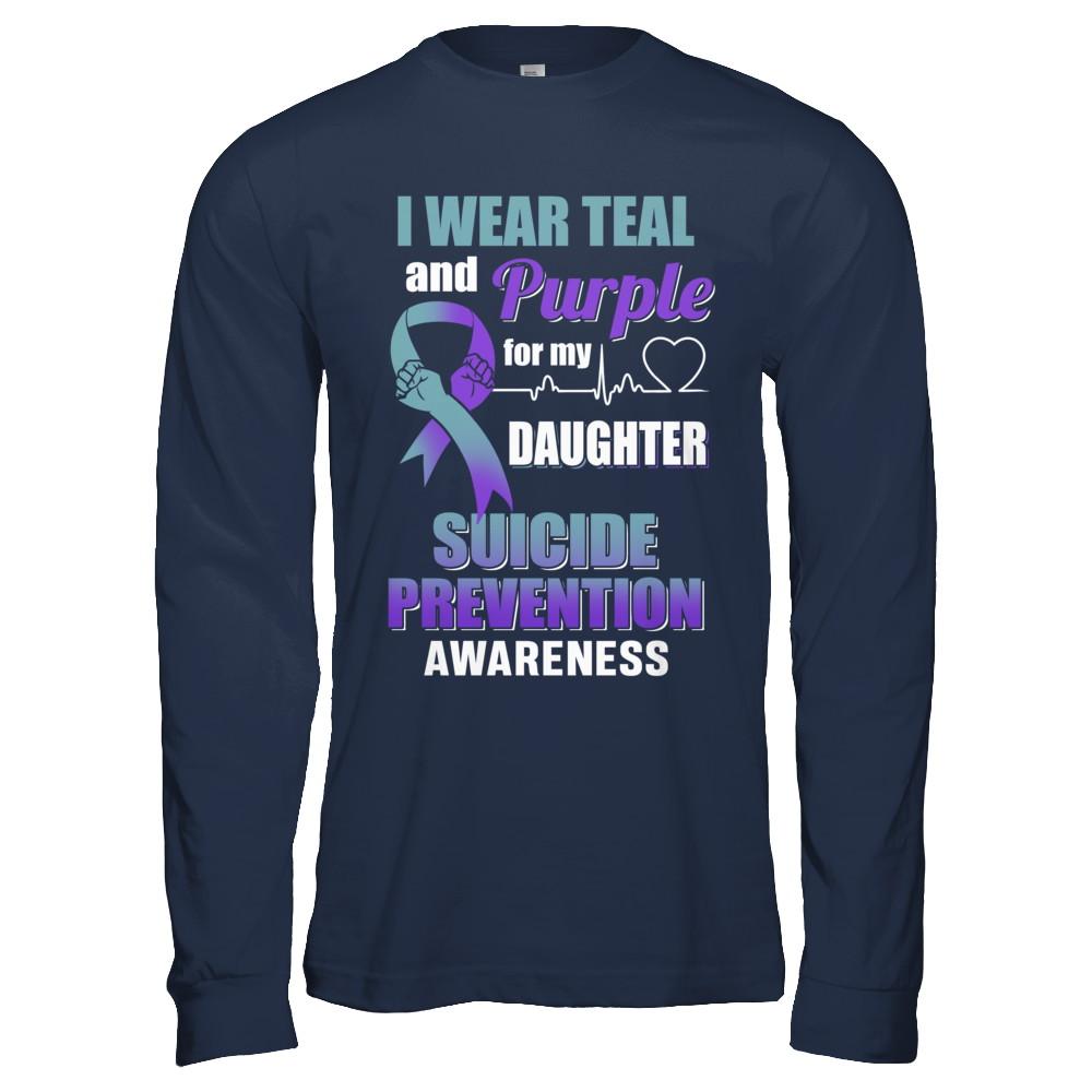 I Wear Teal Purple For My Daughter Suicide Prevention-T-Shirt & Hoodie-Long Sleeve T-Shirt-Navy