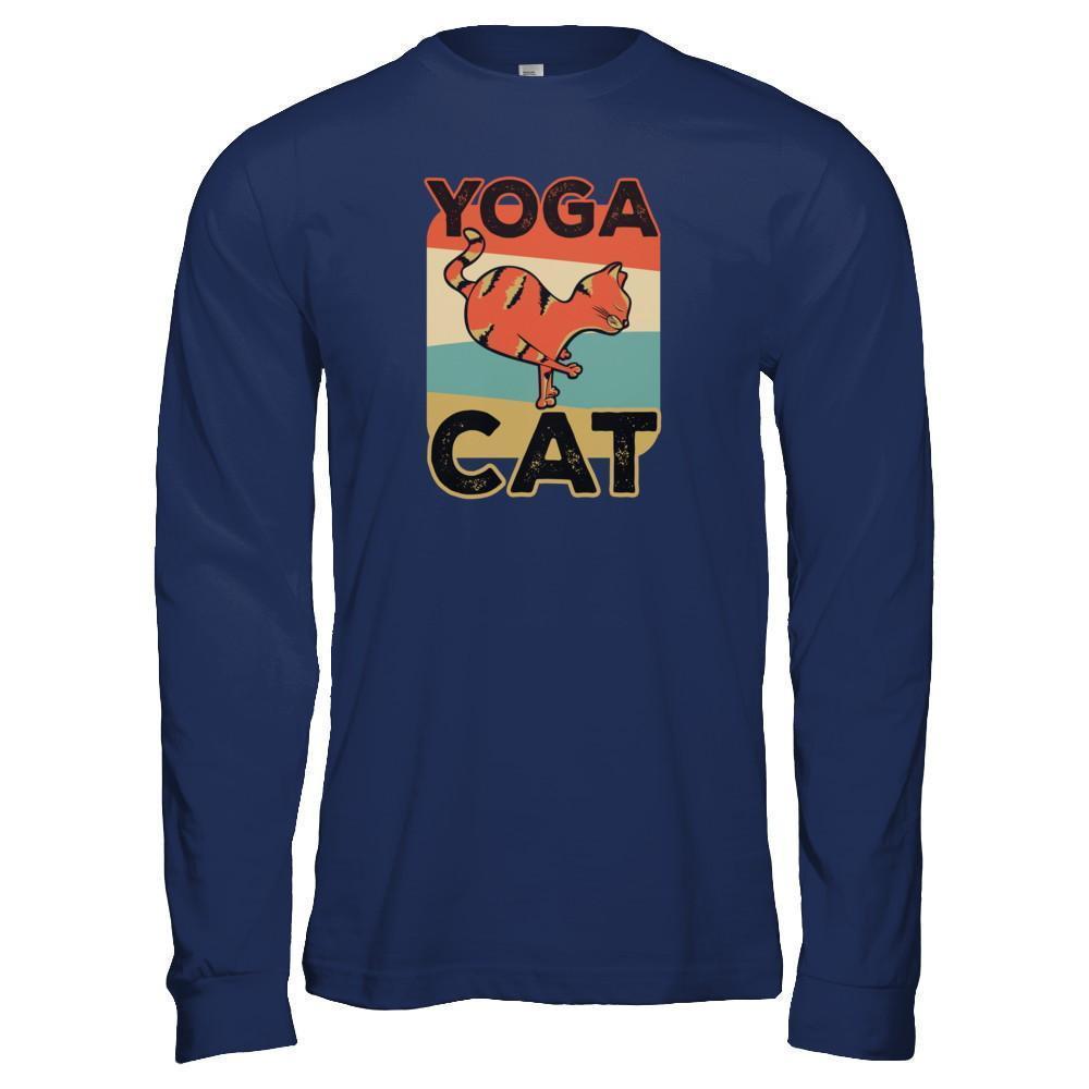 Classic Vintage Retro Yoga Cat Funny-T-Shirt & Tank Top-Long Sleeve T-Shirt-Navy