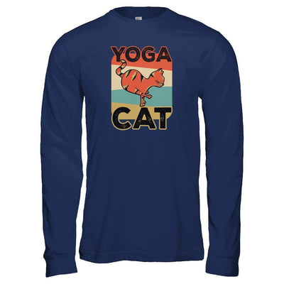 Classic Vintage Retro Yoga Cat Funny-T-Shirt & Tank Top-Long Sleeve T-Shirt-Navy