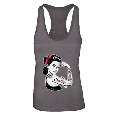 Mom Life Tattoos Tattooed Inked Woman-T-Shirt & Tank Top-Women's Ideal Racerback Tank-Dark Grey