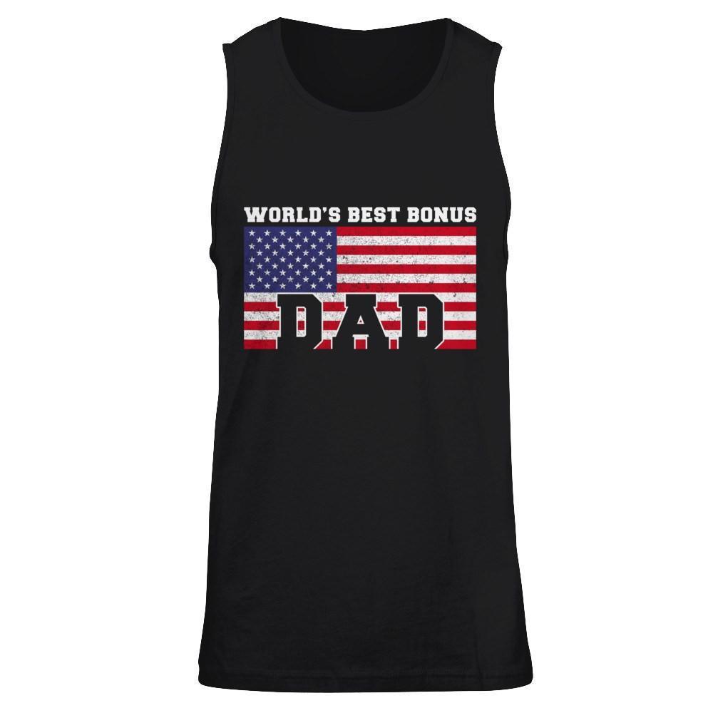 Worlds Best Bonus Dad Stepdad-T-Shirt & Hoodie-Unisex Tank-Black