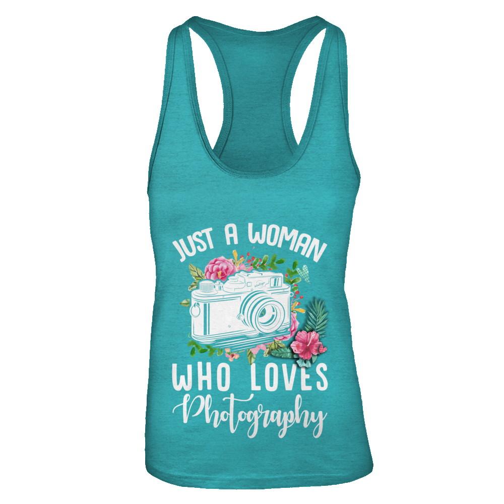 Just A Woman Who Loves Photography Photographer-T-Shirt & Tank Top-Women's Ideal Racerback Tank-Tahiti Blue