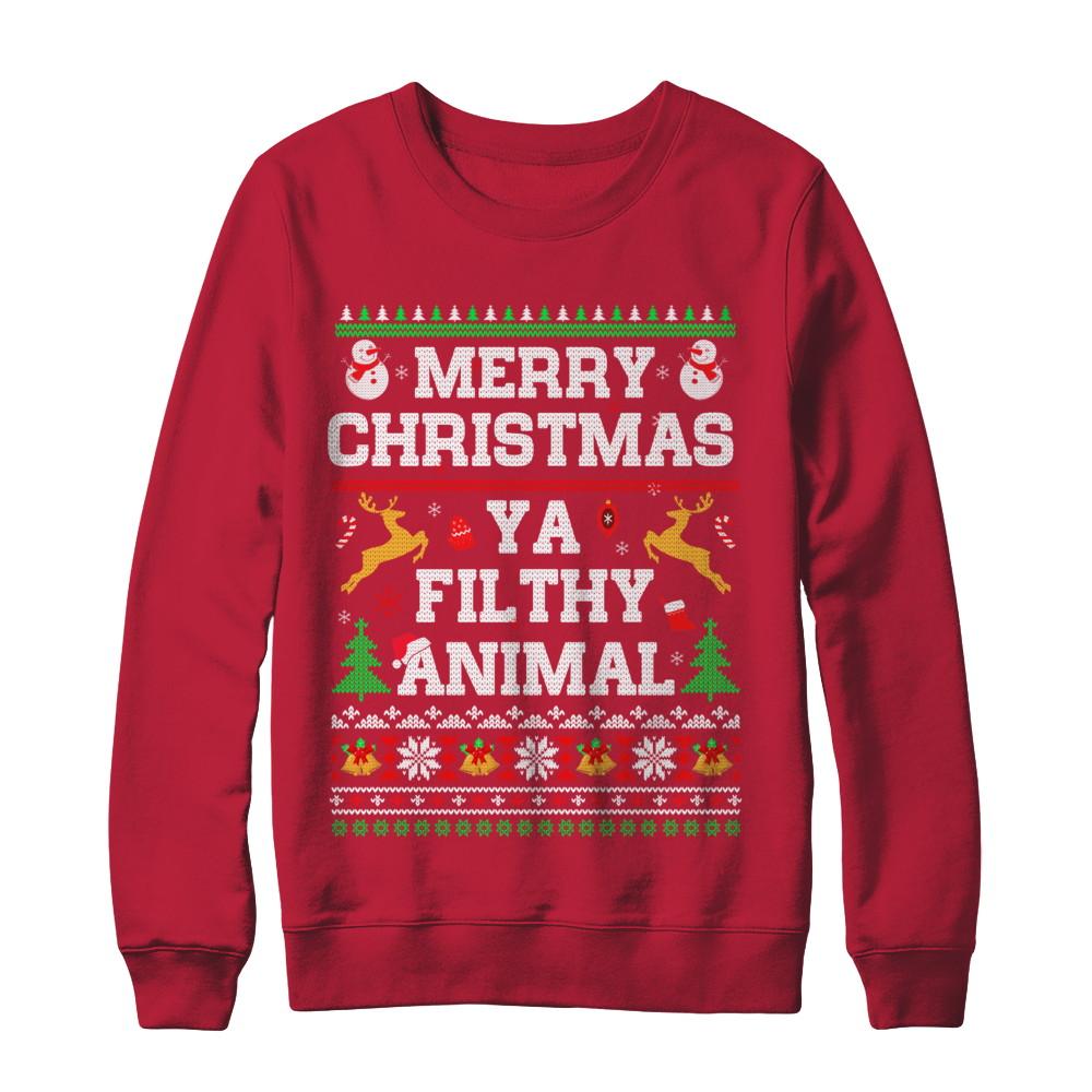 Merry Christmas Filthy Animal Ugly Sweater-T-Shirt & Sweatshirt-Crewneck Sweatshirt-Red