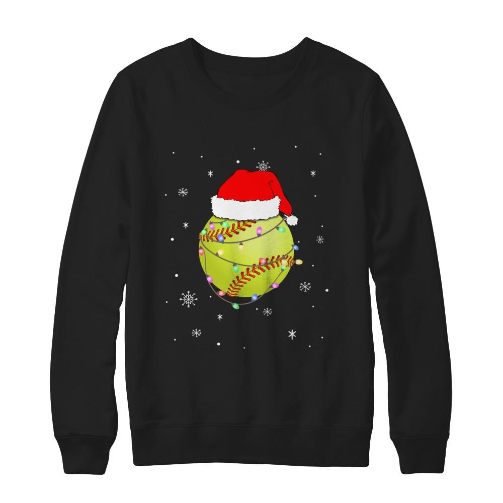 Santa Hat Softball Christmas Gifts-T-Shirt & Sweatshirt-Crewneck Sweatshirt-Black