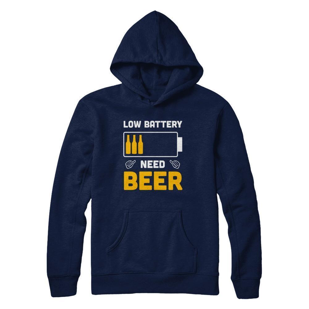 Low Battery Need Beer-T-Shirt & Hoodie-Pullover Hoodie-Navy