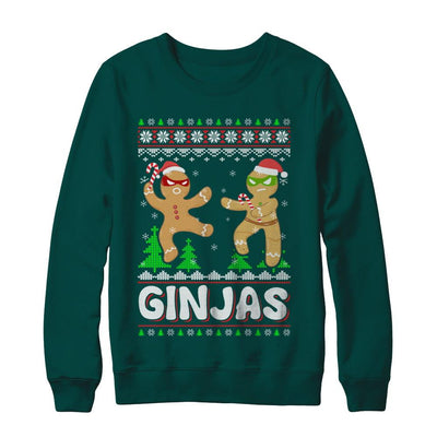 Ginjas Gingerbread Ninjas Funny Ugly Christmas Sweater-T-Shirt & Sweatshirt-Crewneck Sweatshirt-Deep Forest