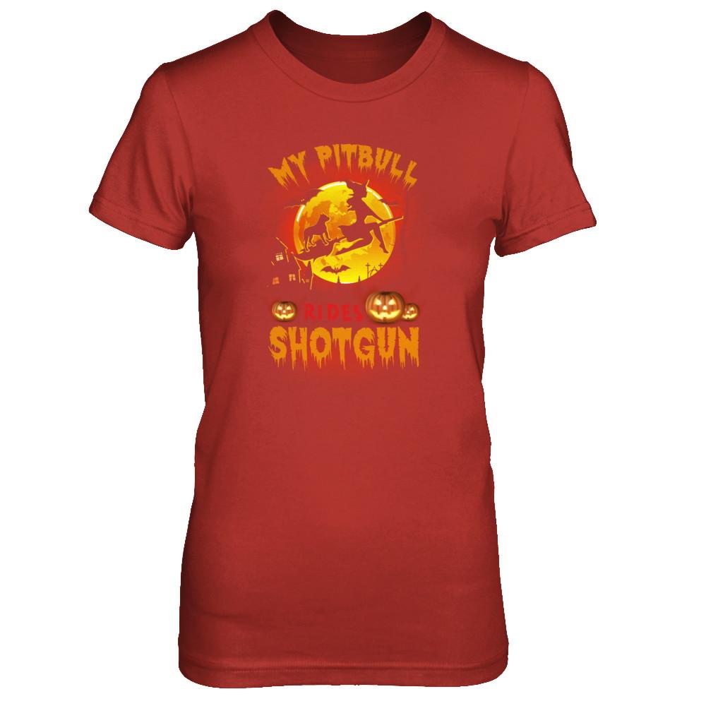 My Pitbull Rides Shotgun Halloween Dog-T-Shirt & Tank Top-Women's T-Shirt-Red