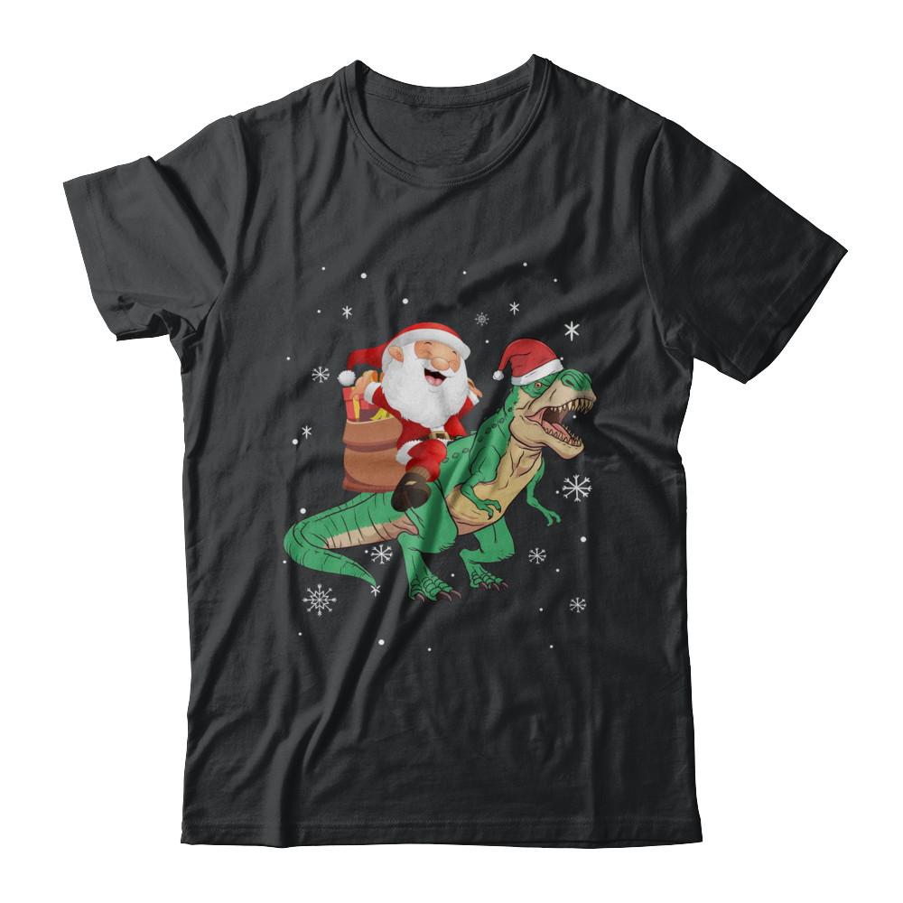 Christmas Santa Kids Dinosaur T-Rex For Boys Kids-T-Shirt & Hoodie-Classic T-Shirt-Black