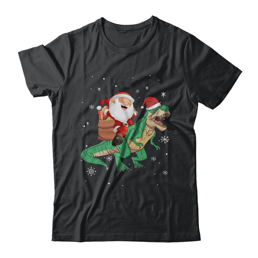 Christmas Santa Kids Dinosaur T-Rex For Boys Kids-T-Shirt & Hoodie-Classic T-Shirt-Black