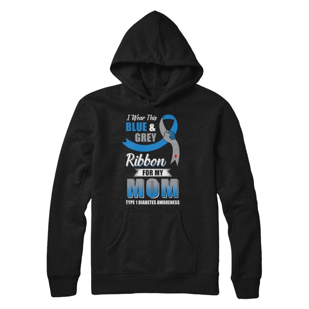 I Wear Blue And Gray For My Mom Diabetes Awareness-T-Shirt & Hoodie-Pullover Hoodie-Black