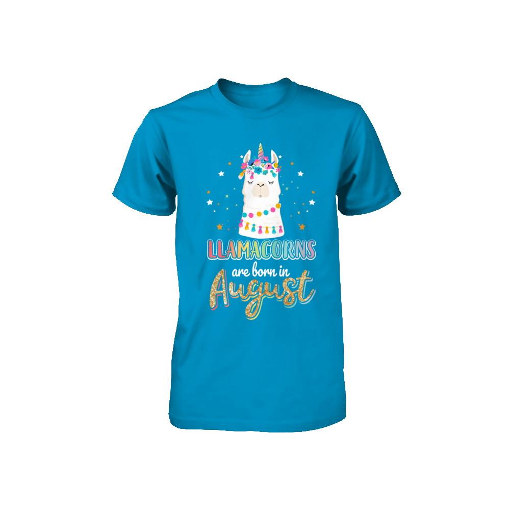 Llama Unicorn Llamacorns Born In August Birthday Gift Youth-Youth Shirt-