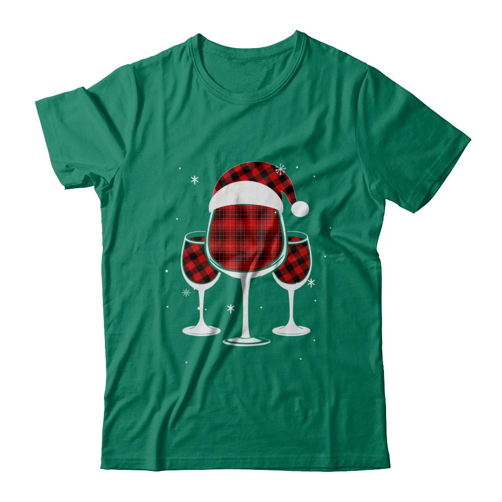 Red Plaid Buffalo Wine Santa Hat Christmas-T-Shirt & Sweatshirt-Classic T-Shirt-Kelly Green