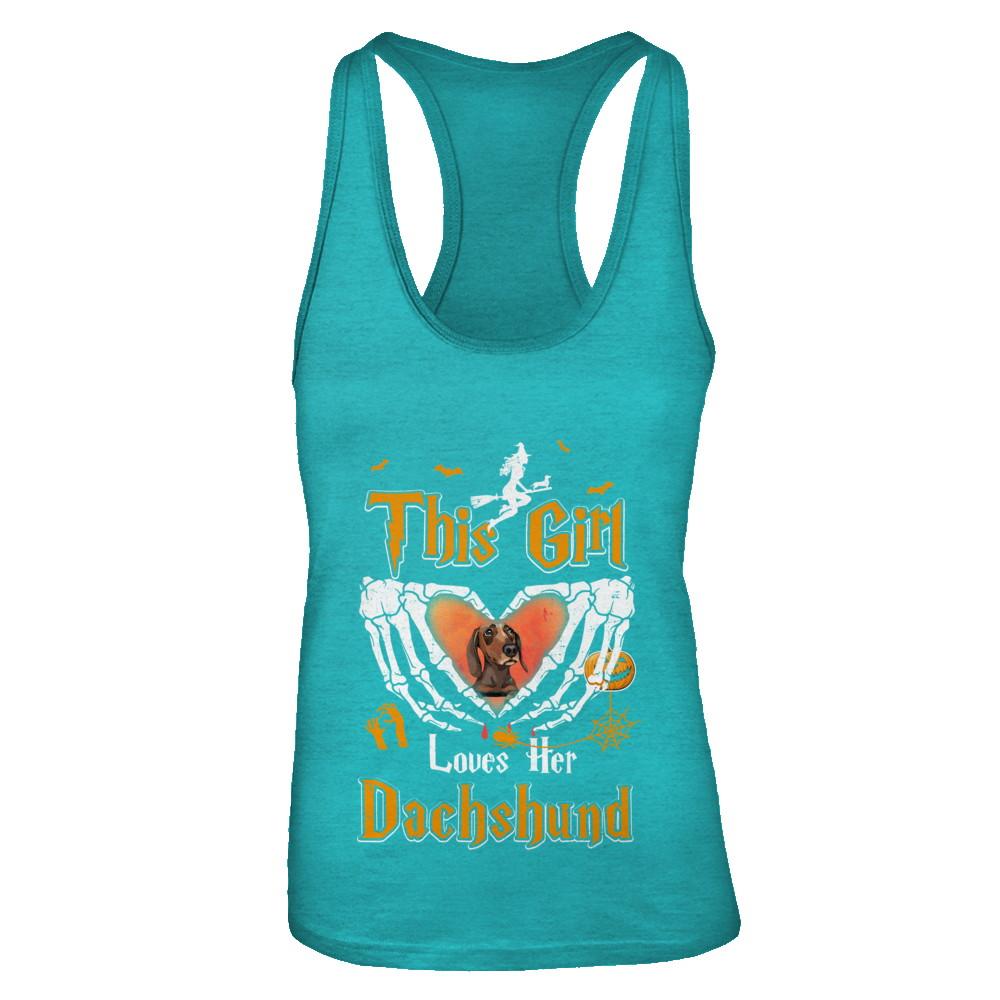 This Girl Love Her Dog Dachshund Halloween-T-Shirt & Tank Top-Women's Ideal Racerback Tank-Tahiti Blue