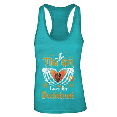 This Girl Love Her Dog Dachshund Halloween-T-Shirt & Tank Top-Women's Ideal Racerback Tank-Tahiti Blue